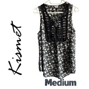 👛 (ANY2/$20) KISMET Sleeveless Cut-Out Bib Lace Up Embellish Semi Sheer Top